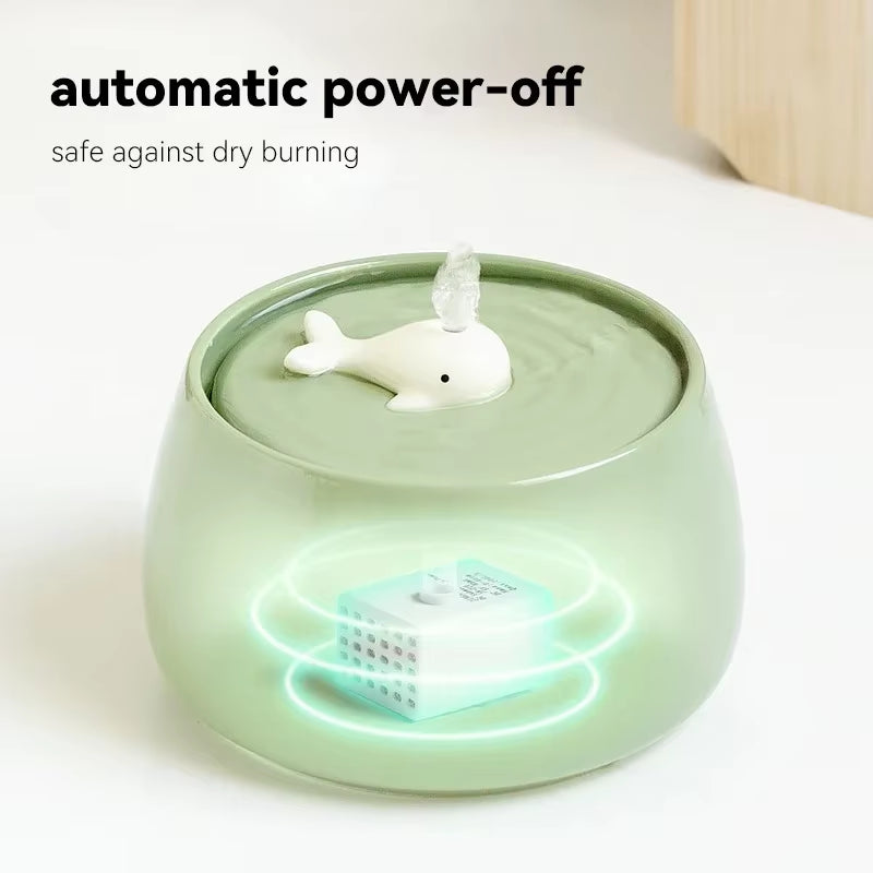 1300Ml Cat Water Fountain Ceramic USB Charging Pet Drinker with Filter Small Dogs Water Dispenser with Wooden Stand